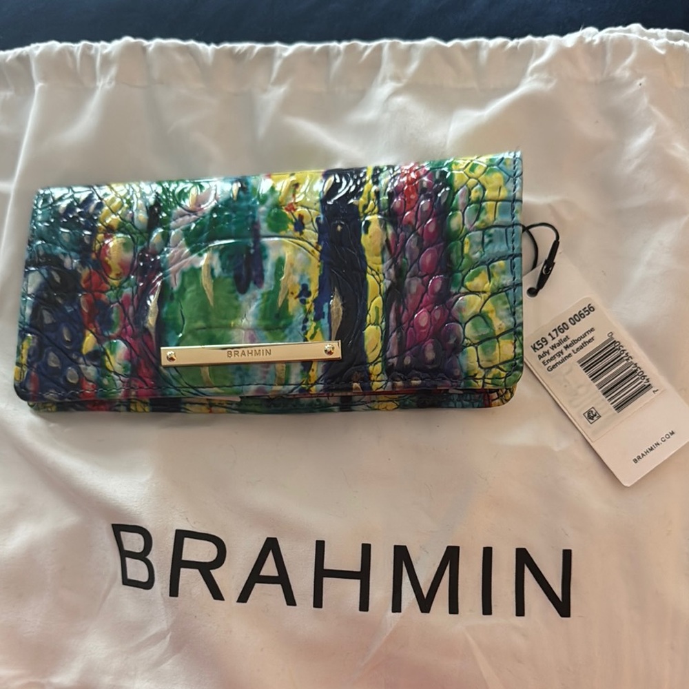 Brahmin Blue and Green Wallet Vibrant Artistic Design